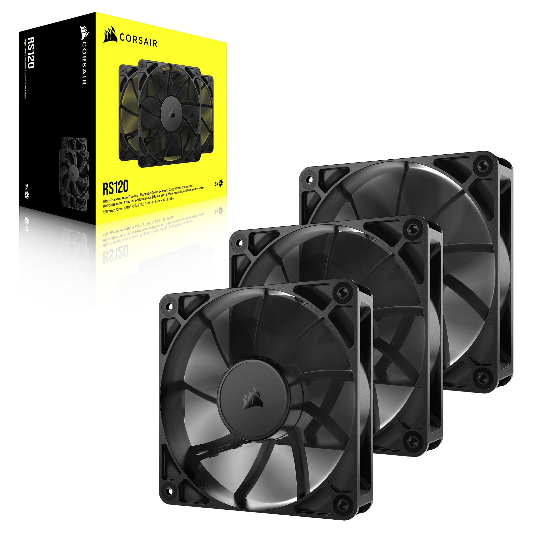 Ftohës për Kasë Corsair RS120-R ARGB / 120mm / 420-2100 RPM / PWM / 3-Pack – Zezë - 6