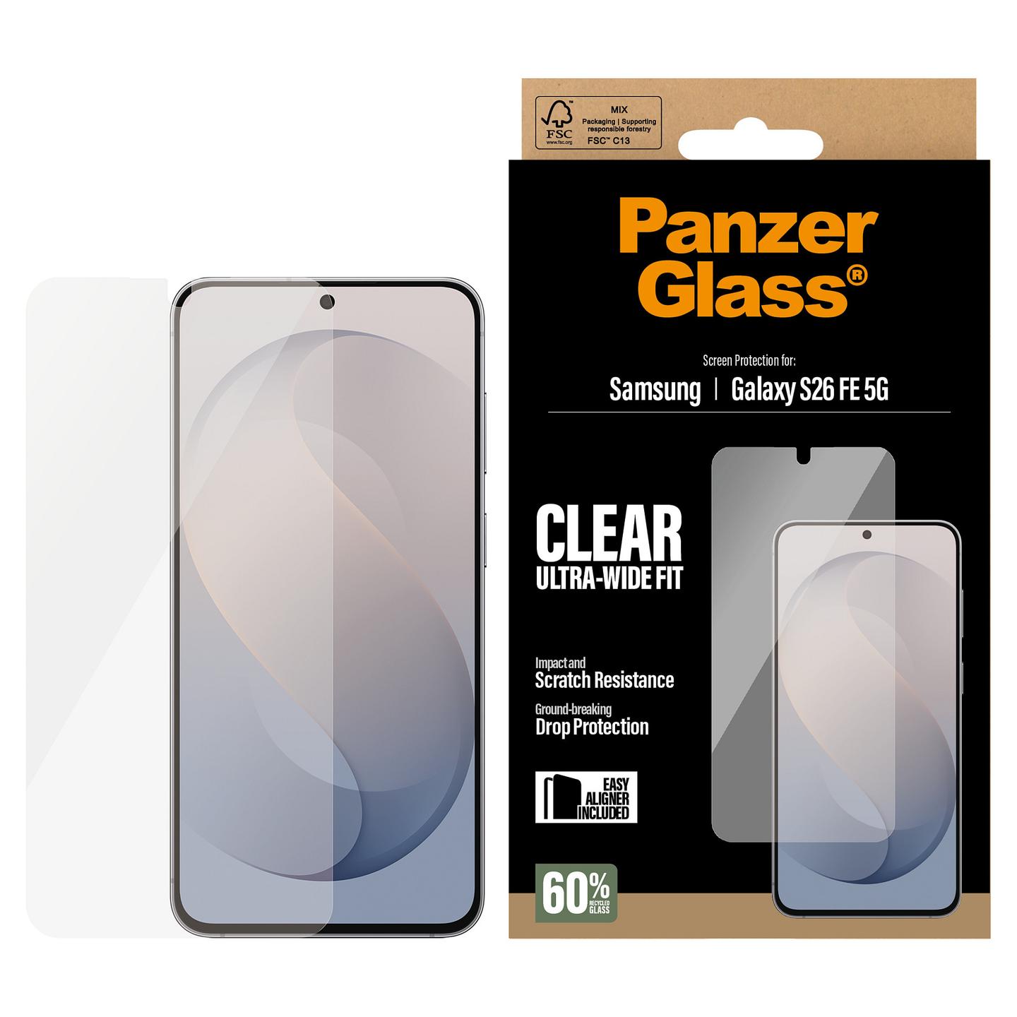 Mbrojtëse Ekrani PanzerGlass për Samsung Galaxy S26 FE 5G, Ultra-Wide Fit, EasyAligner - Transparente - 2
