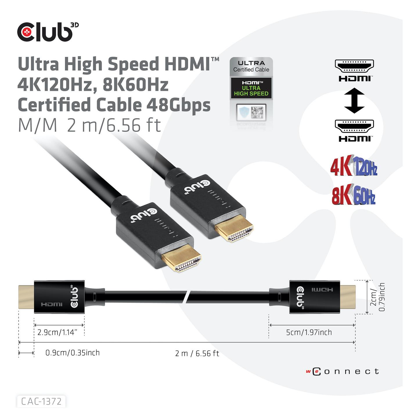 Kabllo HDMI Club 3D CAC-1372 / HDMI në HDMI / 2m / HDMI 2.1 / 8K 60Hz / 4K 120Hz - Zezë - 6