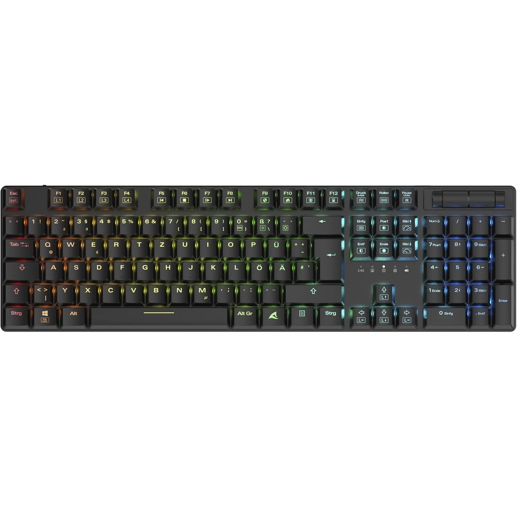 Tastierë Gaming Sharkoon PureWriter W100 / Wired / 105 Keys / Huano Linear Silent / USB-C + 2.4 GHz Wireless / RGB - Zezë - 3