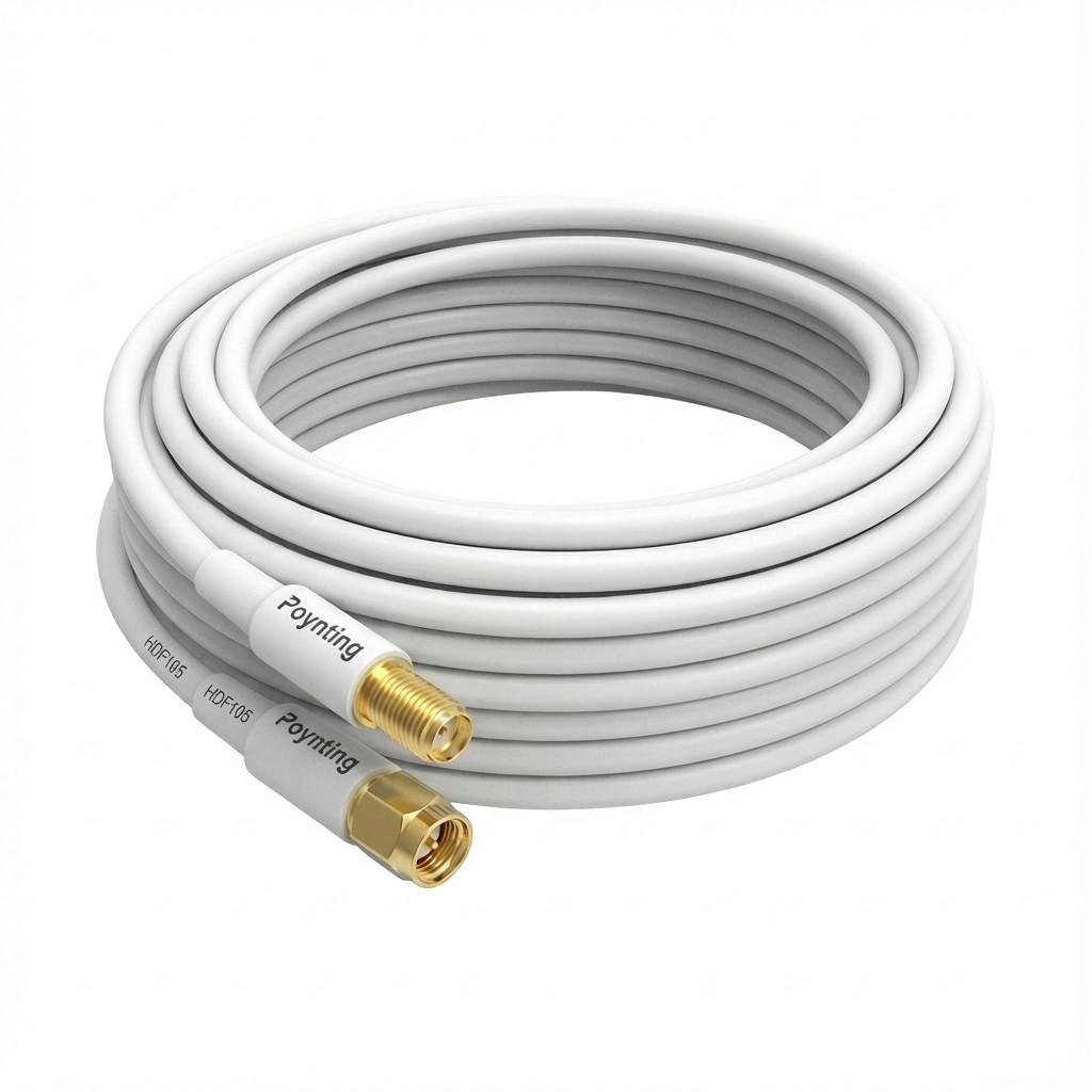 Kabllo për Rrjet Poynting A-CAB-144, Twin Pair HDF195, 5m, 2x SMA Male në 2x SMA Female - Bardhë