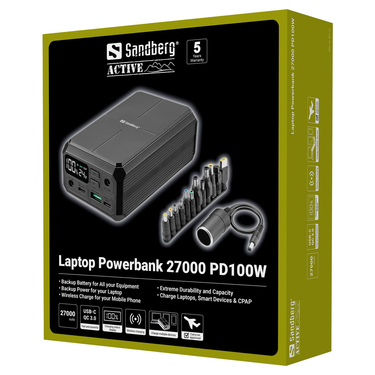 Powerbank Sandberg Laptop / 27000mAh / USB-C PD 100W / DC 84W / USB-A 22.5W / Wireless 10W - Zezë - 8