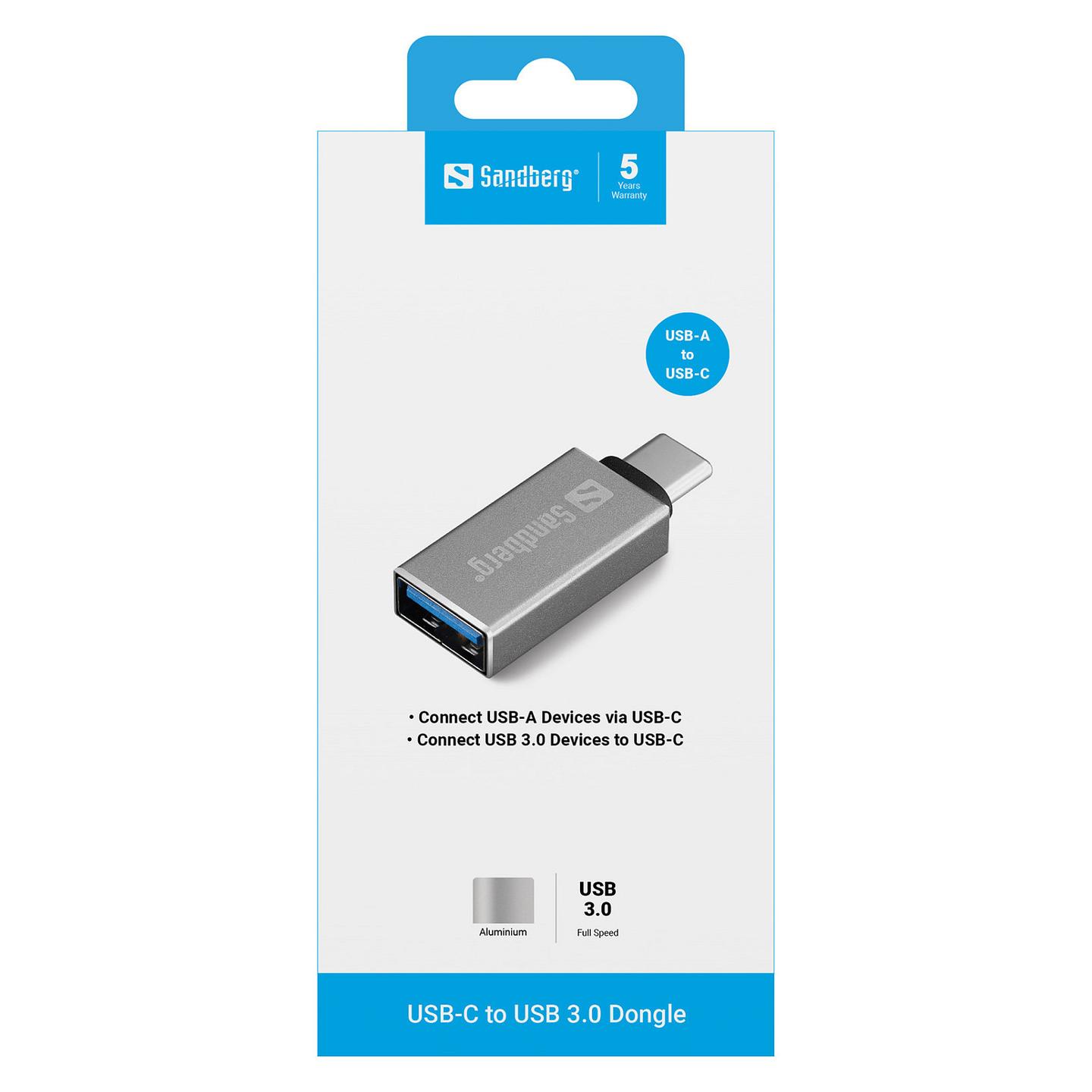 Adapter USB Sandberg 136-24 / USB-C mashkull në USB-A femër / USB 3.0 / 5 Gbit/s - Argjend - 2