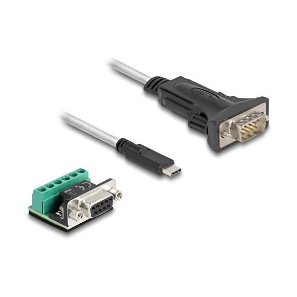 Kabllo USB DeLOCK 64266 / USB Type-C 2.0 në Serial RS-422/485 / DB9 / Terminal 6-Pin / FTDI / 921.6 Kbps / 0.5 m - Zezë/Transparente - 2