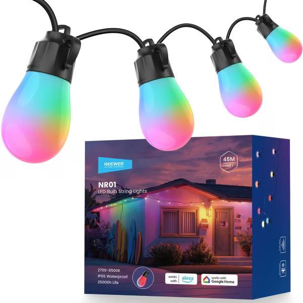 Dritë e Mençur Neewer NR01-45, RGBW, 45m, 45 LED, 2700-6500K, IP65, Bluetooth - Zezë