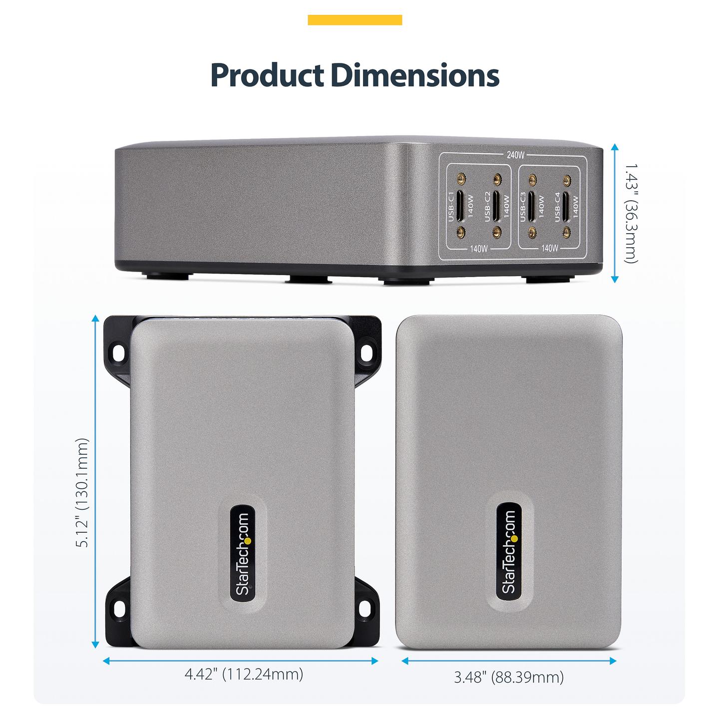 Karikues USB-C StarTech.com 424DEU-USB-C-CHARGER, 240W, 4x USB-C, 140W EPR, Power Delivery 3.1, GaN - Gri - 22