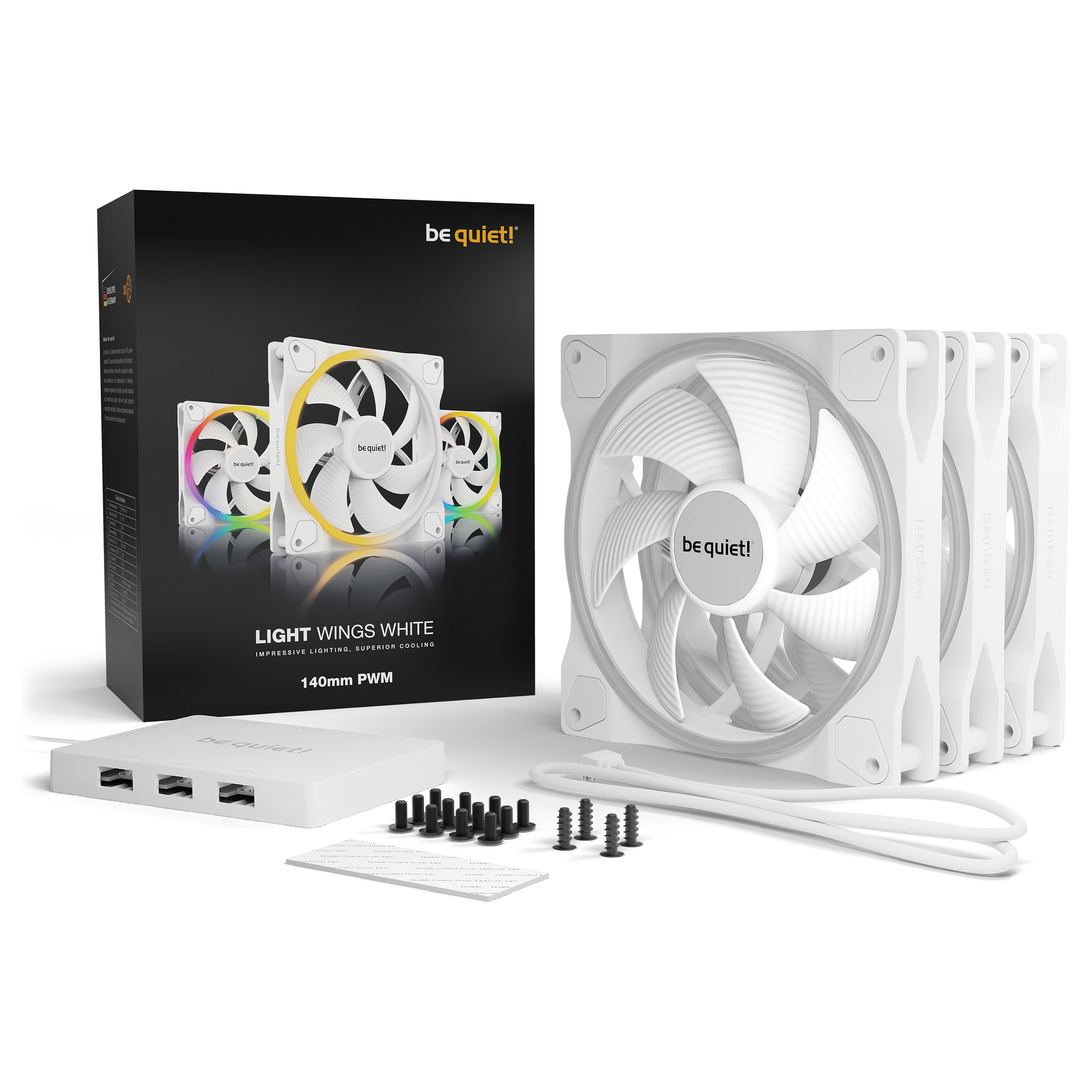Ftohës për Kasë be quiet! Light Wings / 140mm / 1500 RPM / PWM / ARGB / 3-Pack – Bardhë - 5