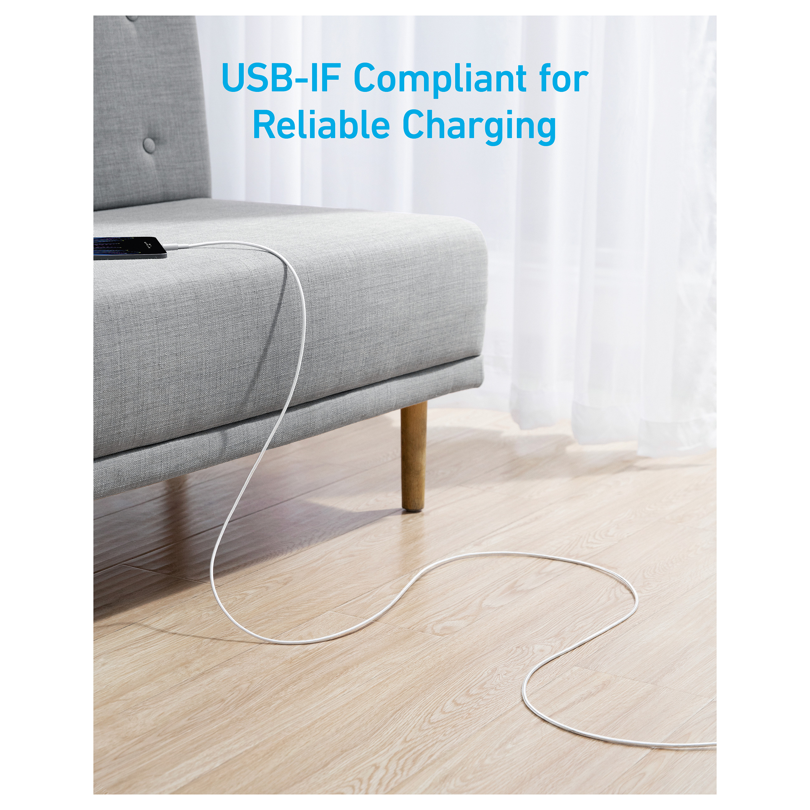 Kabllo USB Anker 322 / USB-A në USB-C / 1.8m / 45W / 480Mbps - Bardhë - 5