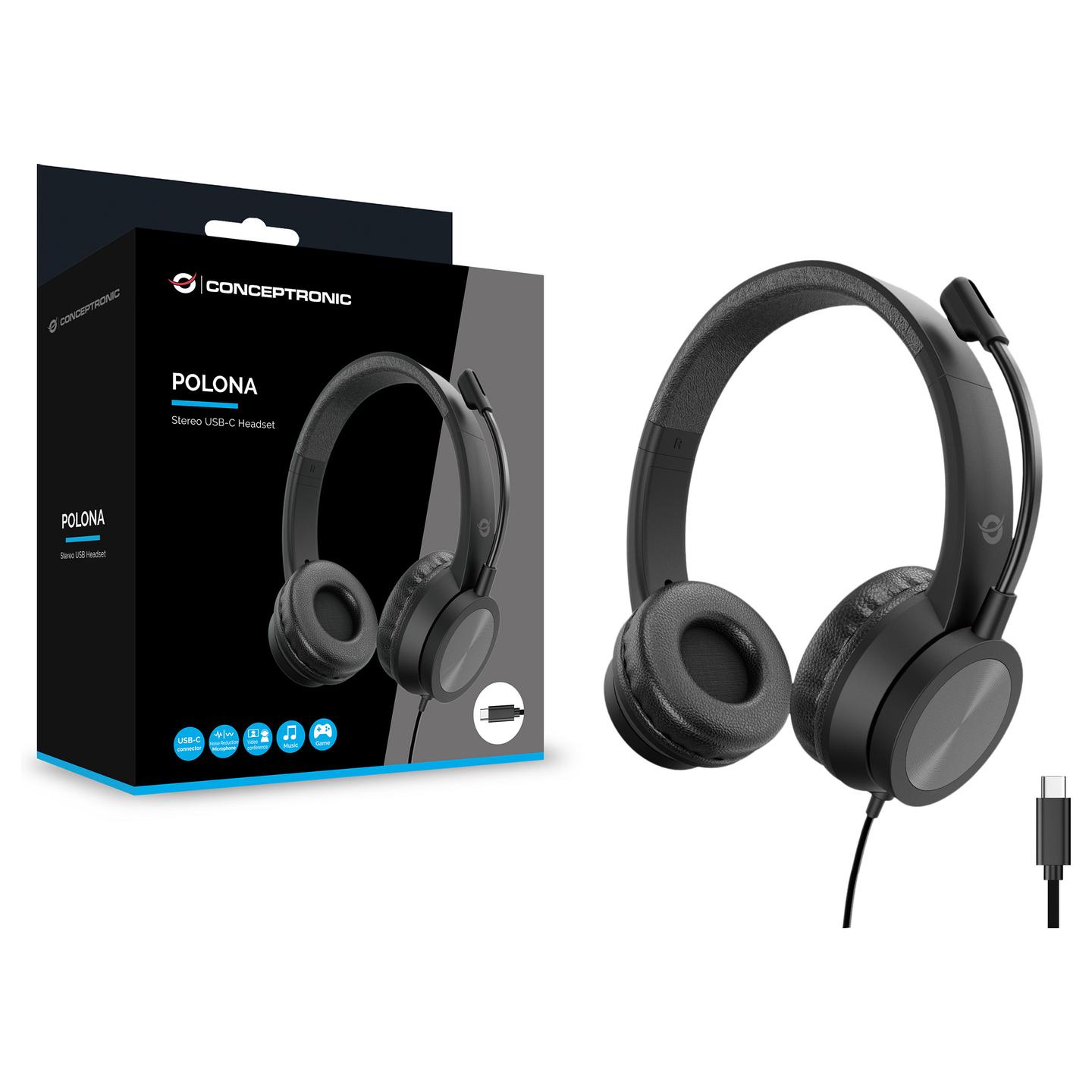 Kufje me kabllo Conceptronic POLONA05BC / USB-C / Stereo - Zezë - 7