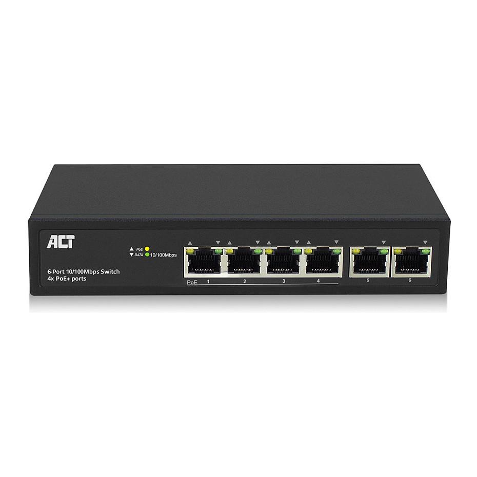 Switch ACT AC4430, 6x Fast Ethernet RJ45, 4x PoE+, PoE 60W, Layer 2 - Zezë - 3