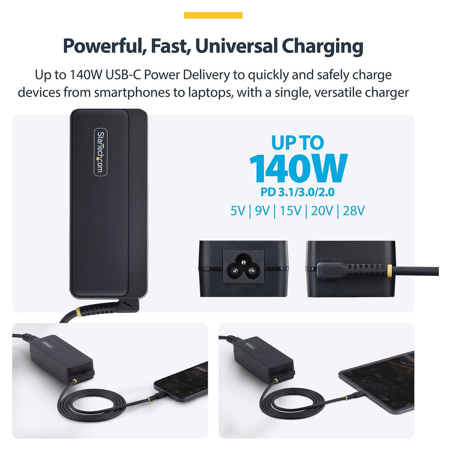 Adapter për Laptop StarTech 1140LE-USB-C-CHARGER, USB-C, 140W, GaN, Power Delivery 3.1, 5A - Zezë - 7