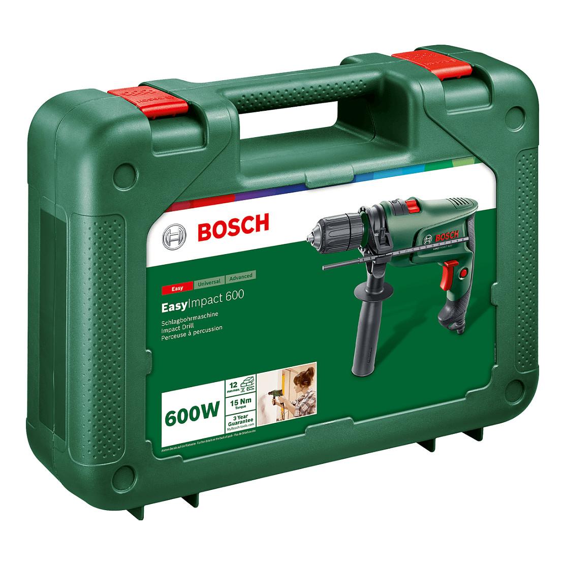 Makineri Shpuese me Goditje Bosch EasyImpact 600, 600W, 3000rpm, 25mm, me Valixhe - Gjelbër - 3