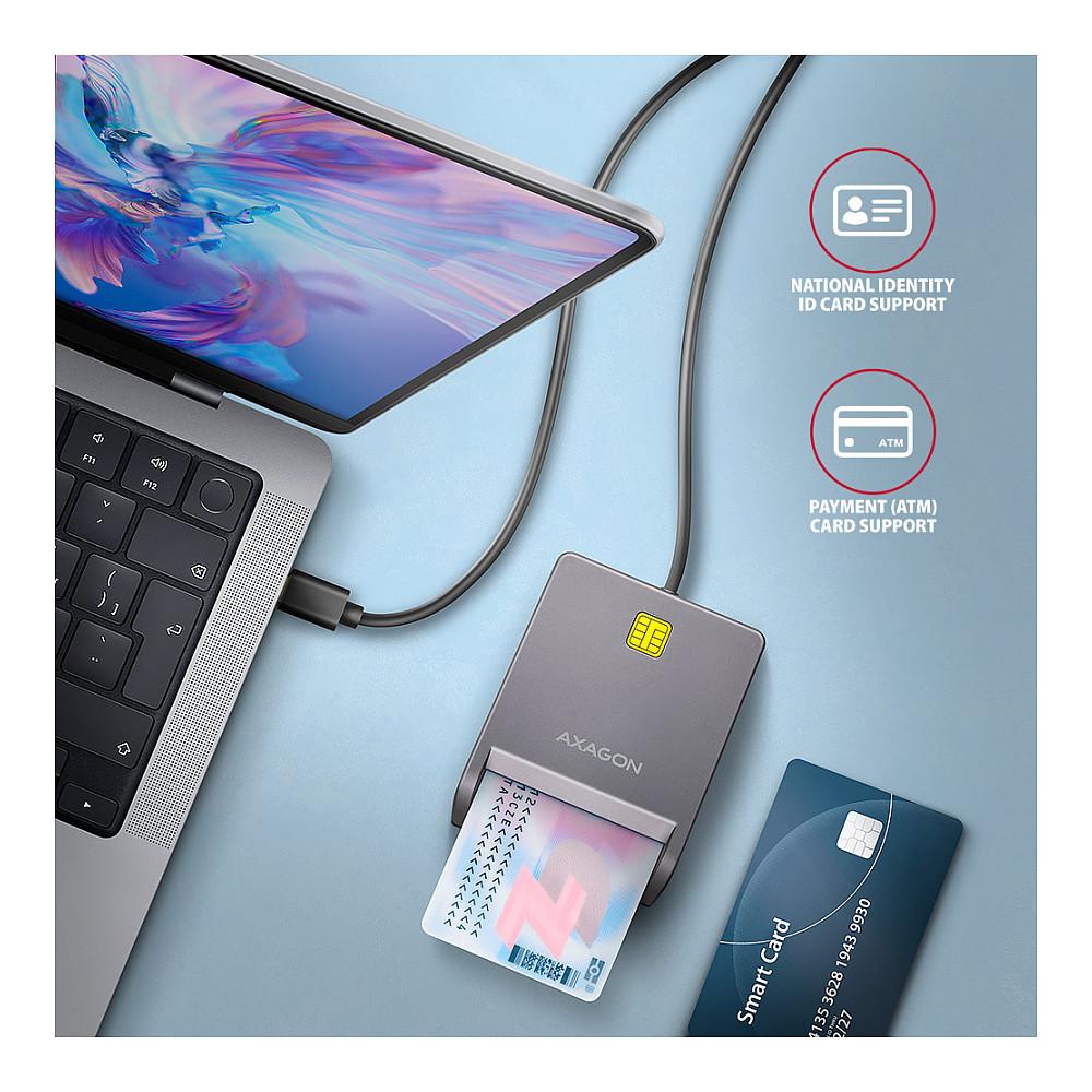 Lexues Kartash AXAGON CRE-SM3TC, Smart Card, USB-C, 1.2 m - Gri - 2
