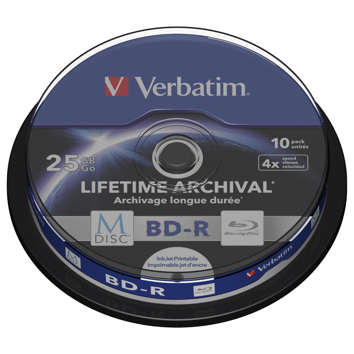 Disk Blu-ray Verbatim M-Disc BD-R, 25 GB, 4x, Paketi me 10 copë, Spindle - 2