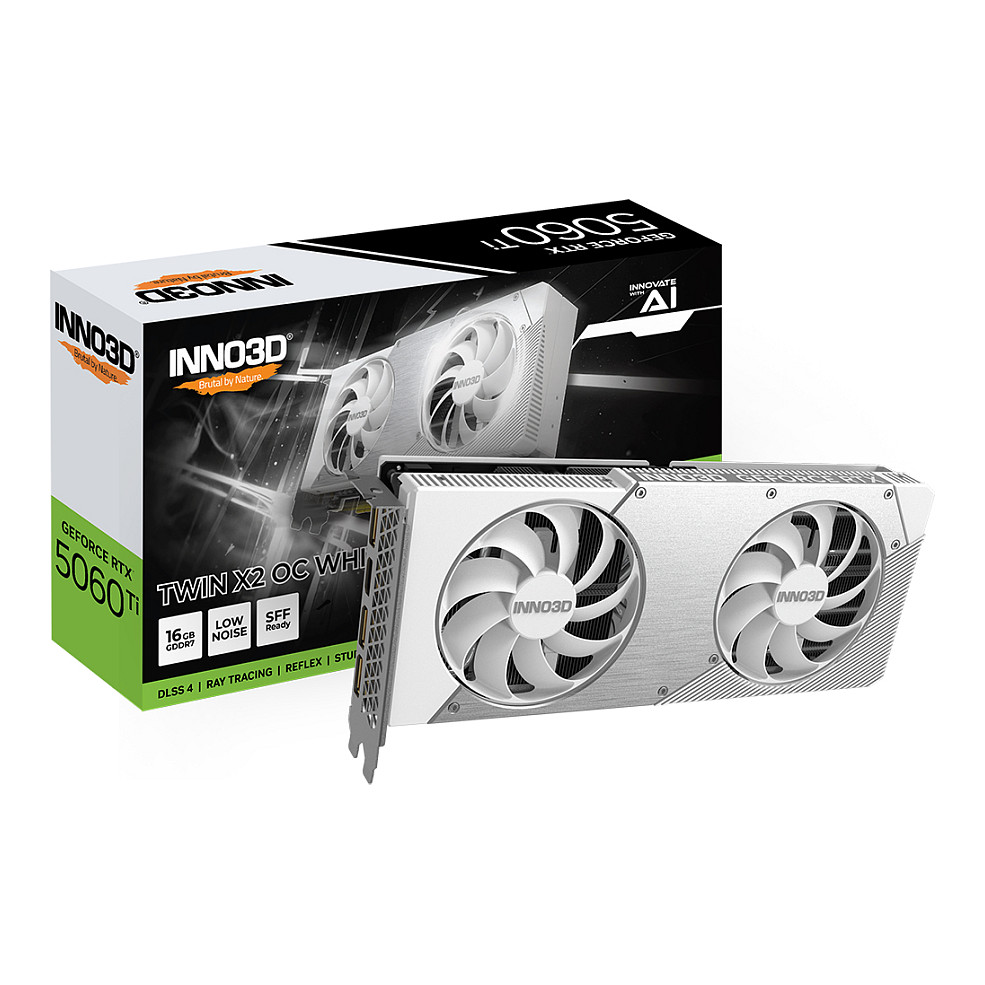 Kartë Grafike NVIDIA Inno3D GeForce RTX 5060 Ti TWIN X2 OC White / 16GB GDDR7 / PCIe 5.0 / Dual Fan – Bardhë - 3