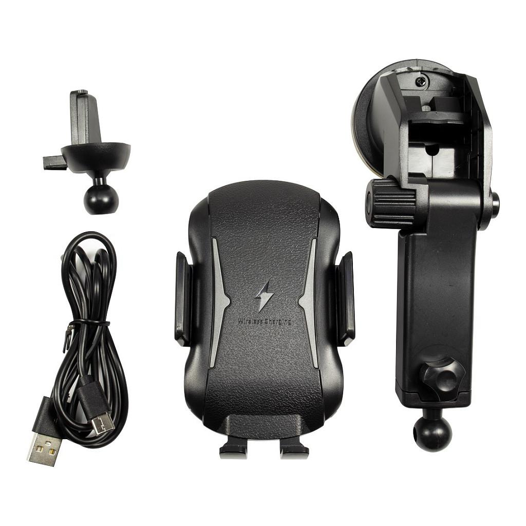 Mbajtëse Telefoni për Veturë Inter-Tech MTH-100 / 10W / Qi Wireless / USB-C / 360° / Automatic Clamp / Air Vent & Windshield - Zezë - 3