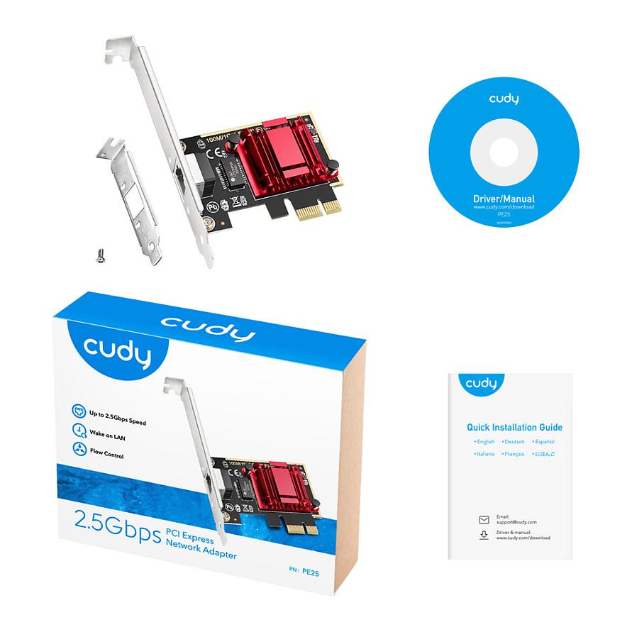 Karta të Rrjetit Cudy PE25 / PCI Express / 1x 2.5 Gigabit LAN RJ45 / 10/100/1000/2500Mbps / Realtek RTL8125 / Low Profile + Full Height - 4