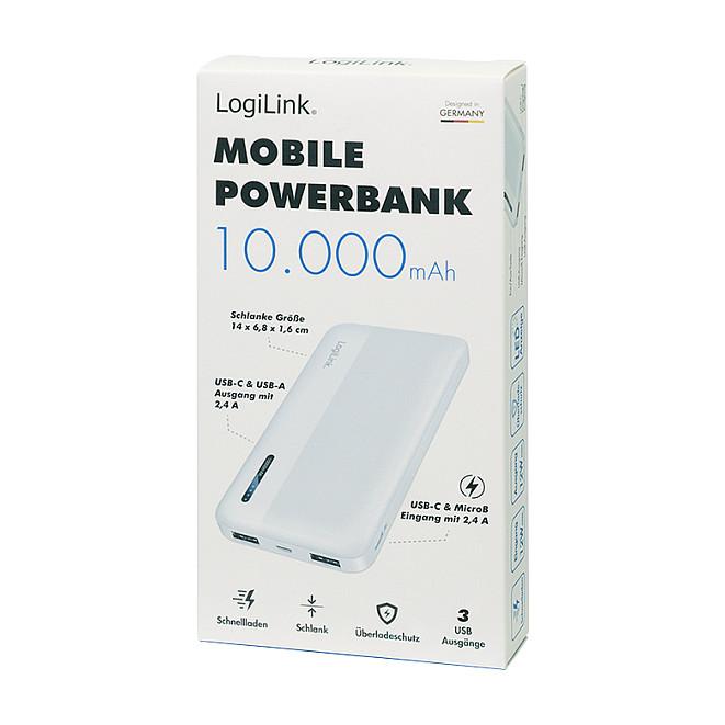Powerbank LogiLink PA0338WRF / 10.000mAh / 12W / 2x USB-A + USB-C / Li-Po - Bardhë - 9