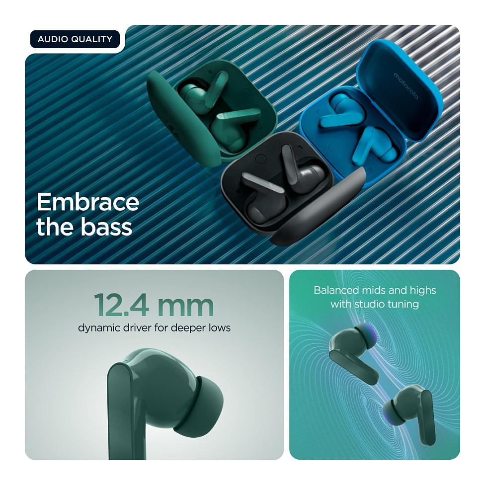 Kufje pa kabllo Motorola moto buds bass / TWS / Bluetooth 5.3 / 12.4mm / Dynamic ANC / Hi-Res Audio / 3 Mikrofona - Gjelbër - 11