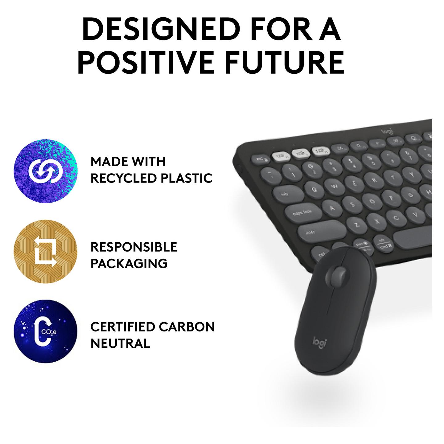 Combo (Tastierë & Maus) Logitech Pebble 2 Combo, Mini, QWERTY US International, Bluetooth + Logi Bolt, 4000 DPI - Grafit - 13