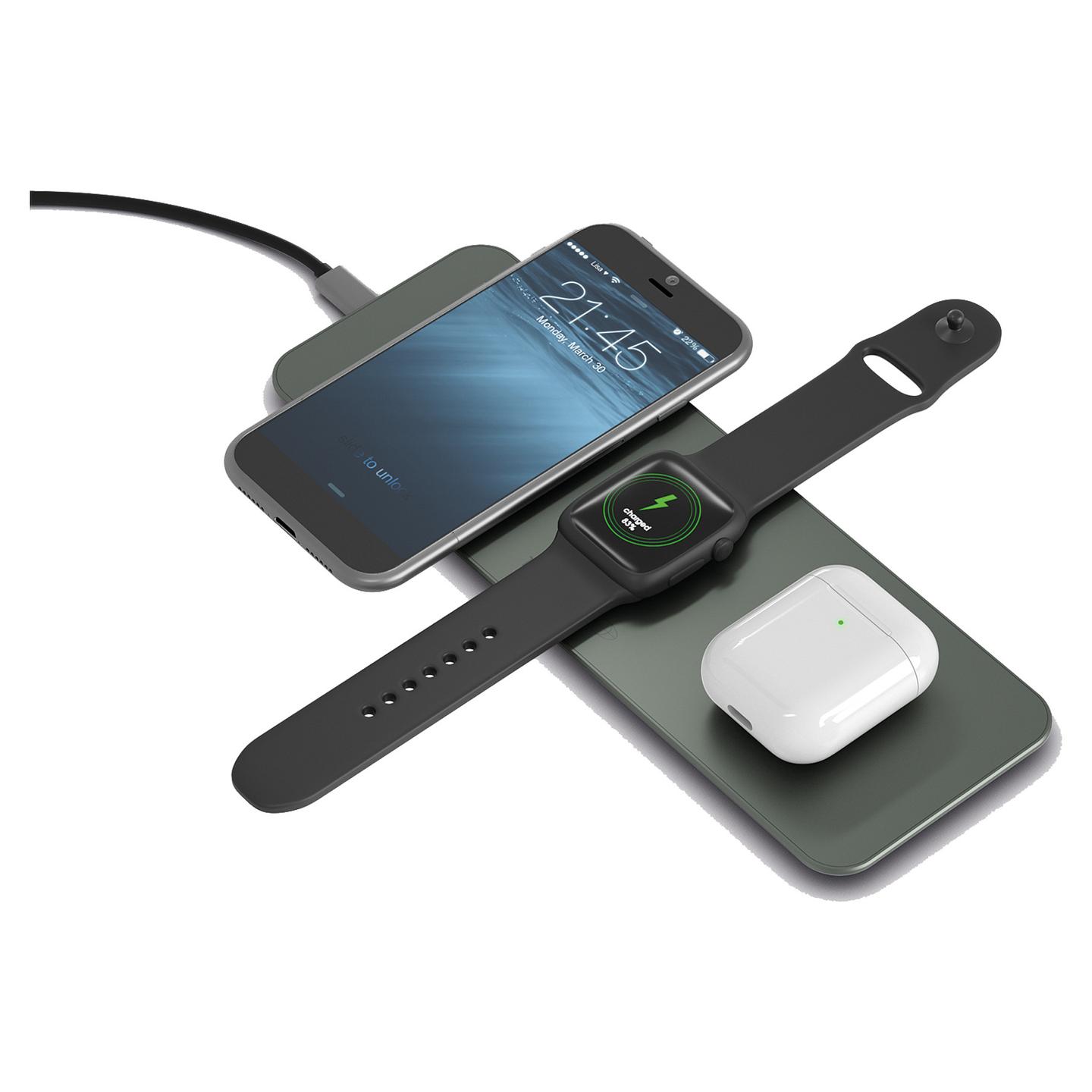 Karikues TerraTec ChargeAIR All / 2x Wireless Qi 10W / Apple Watch 3.25W / Apple AirPods – Gjelbër