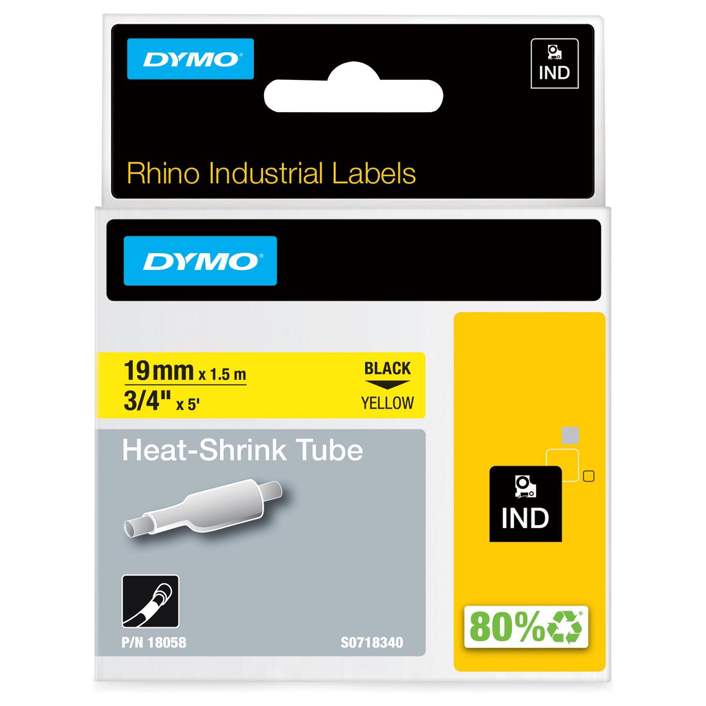 Etiketa për Printer Dymo Rhino / 19 mm × 1.5 m / 18058 / S0718340 / Tekst i Zi - Verdhë - 2