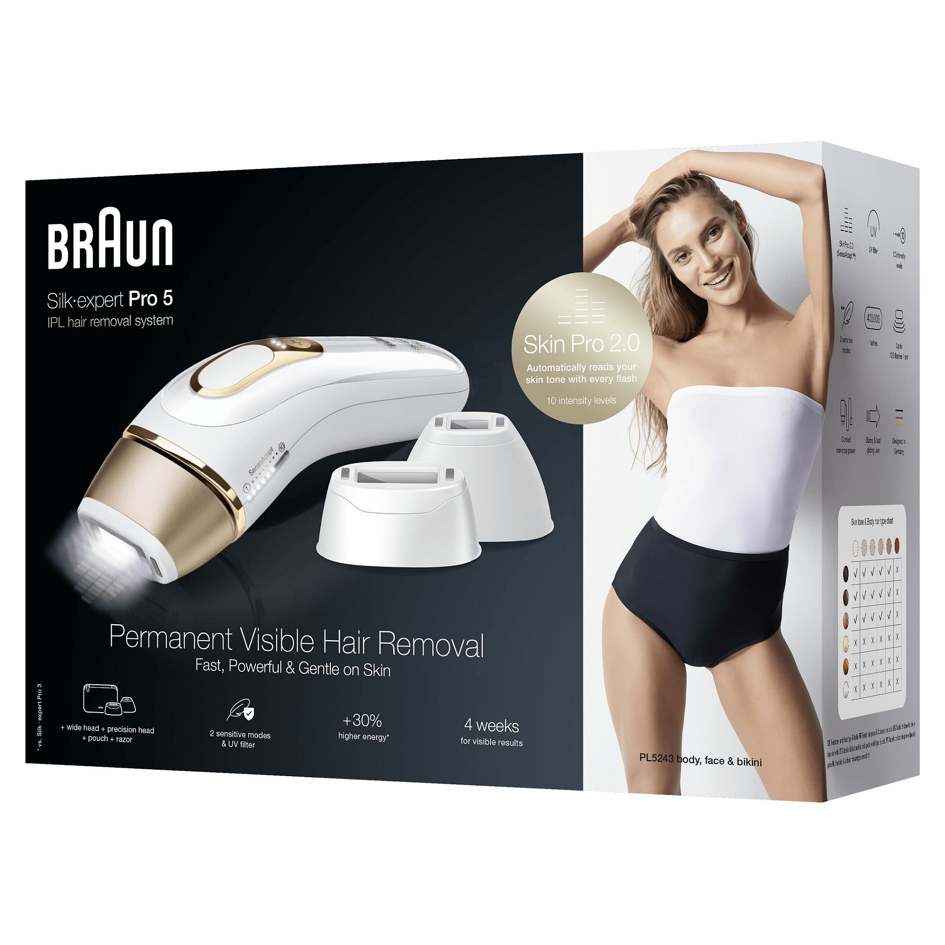 Depilator elektrik IPL Braun Silk-expert Pro 5 PL5243 / Skin Pro 2.0 / 10 Nivele Intensiteti / 400.000 Impulse – Bardhë/Gold - 7