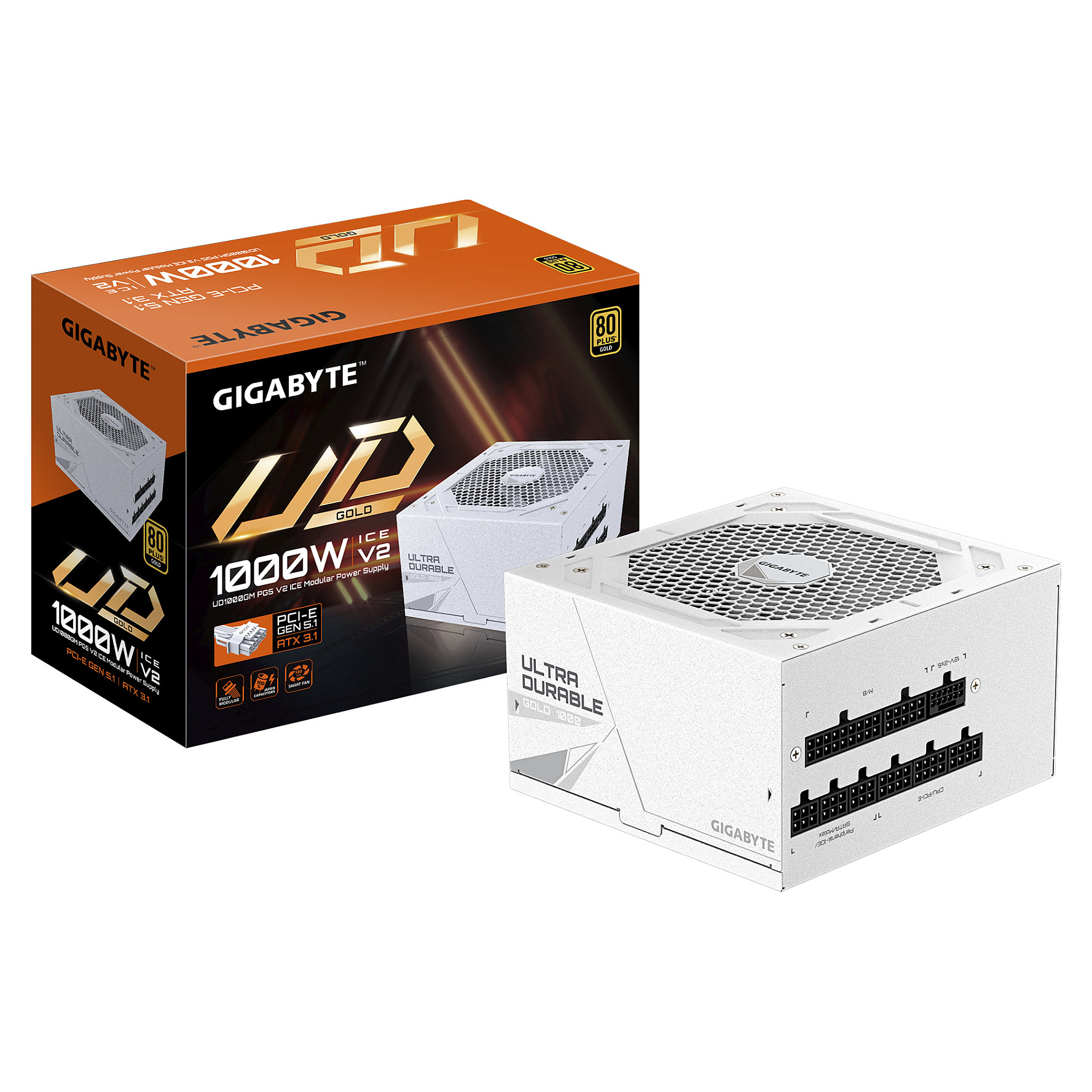 Furnizues Energjie Gigabyte UD1000GM PG5 V2 ICE / 1000W / ATX 3.1 / 80 PLUS Gold / Fully Modular - Bardhë - 4