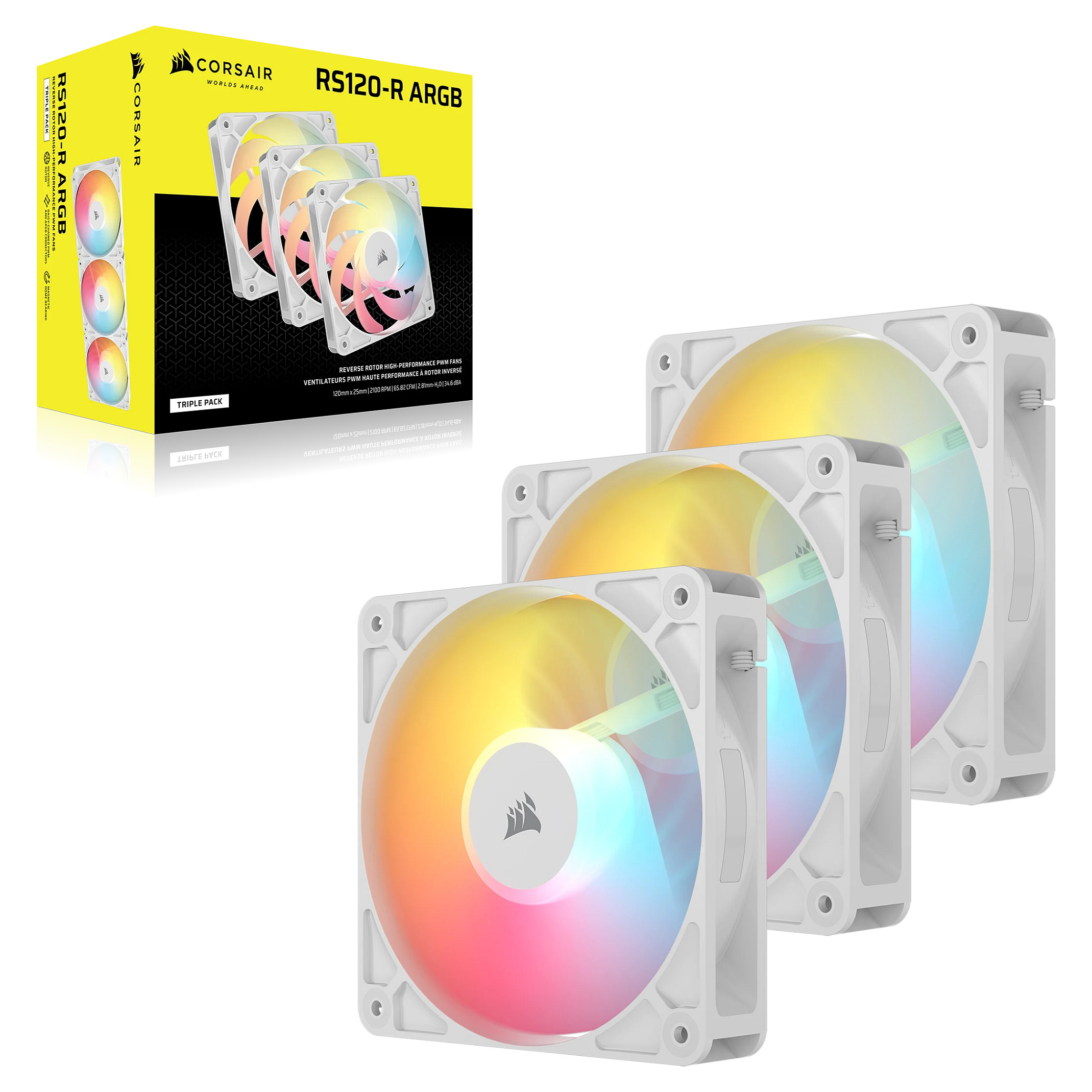 Ftohës për Kasë Corsair RS120-R ARGB / 120mm / 420-2100 RPM / ARGB / PWM / 3-Pack / Reverse – Bardhë - 4