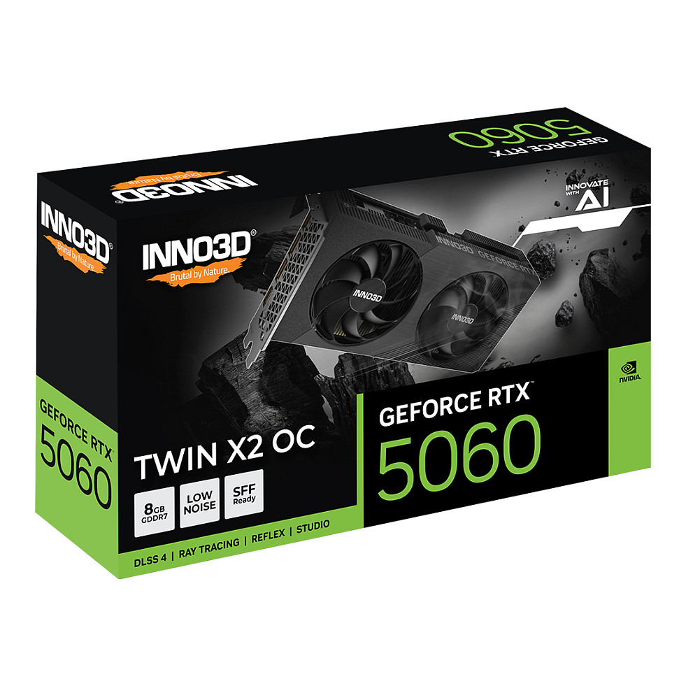 Kartë Grafike NVIDIA Inno3D GeForce RTX 5060 TWIN X2 OC V2 / 8GB GDDR7 / PCIe 5.0 / Dual Fan – Zezë - 2