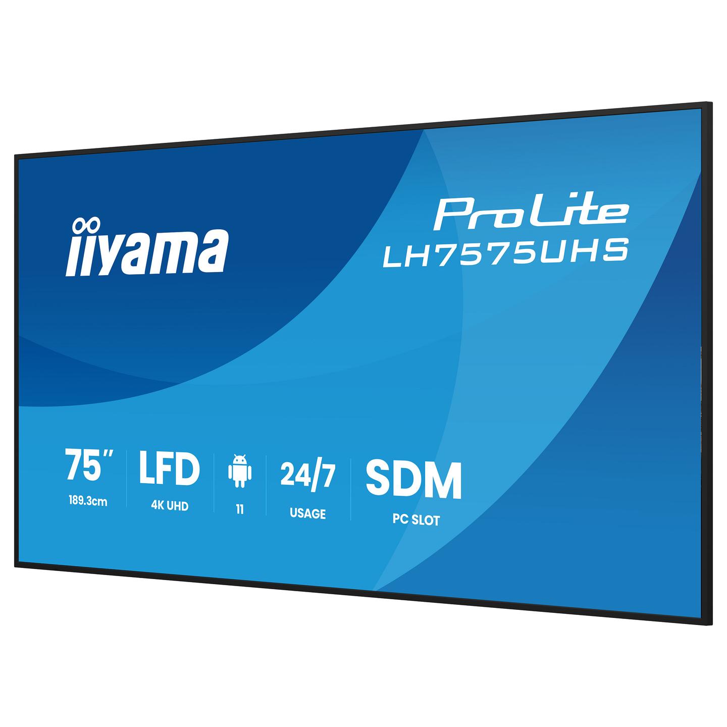 Digital Signage iiyama ProLite LH7575UHS-B2AG, 75", 4K UHD, IPS, 4GB, 32GB, Wi-Fi, 3xHDMI, DisplayPort, USB - Zezë - 5