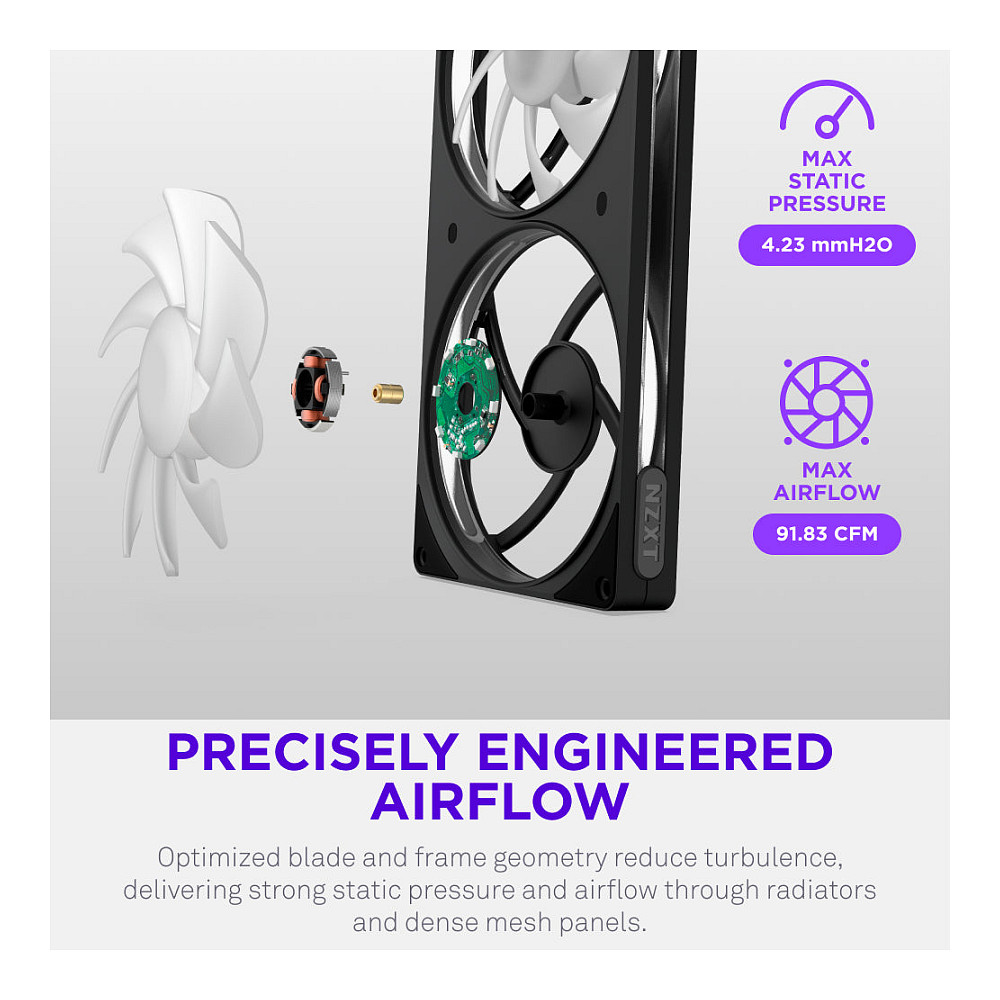 Ftohës për Kasë NZXT F140 / 140mm / 1800-2200 RPM / ARGB / PWM – Zezë - 8