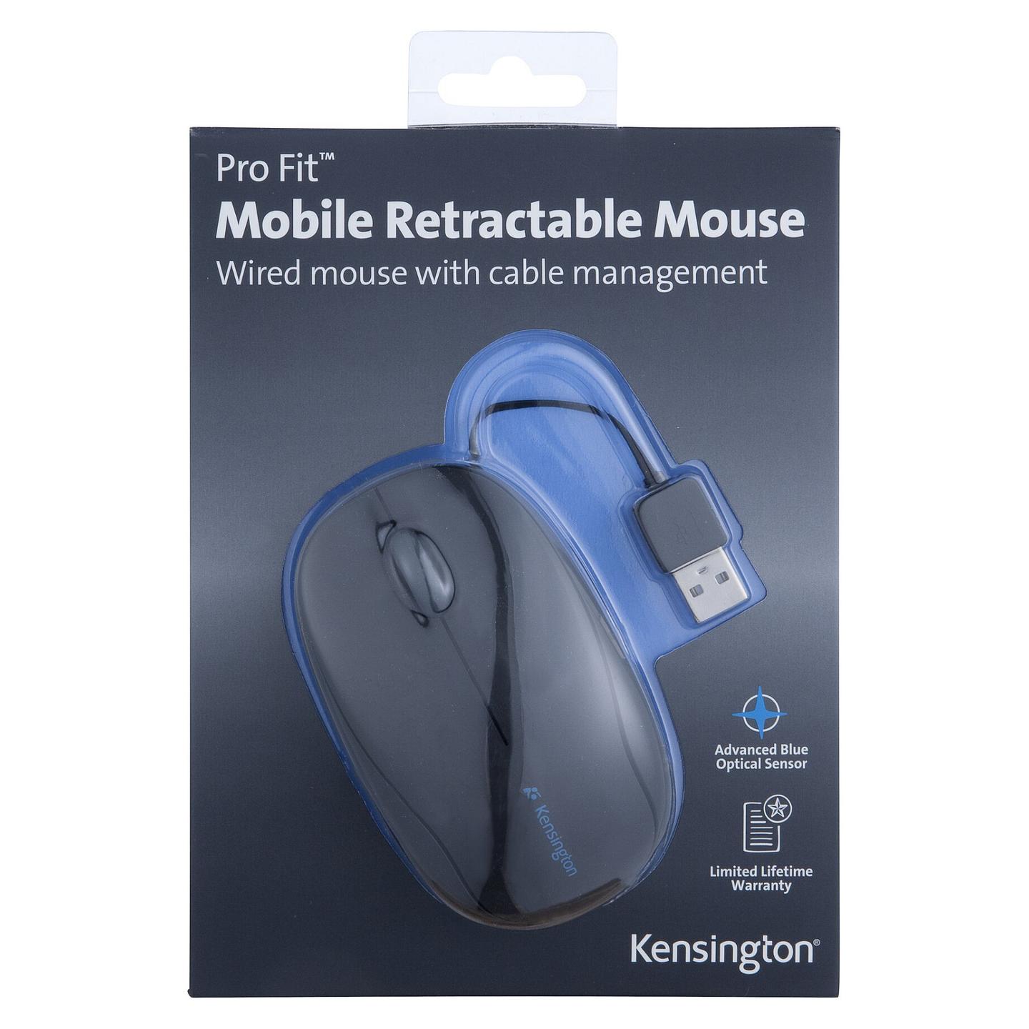 Maus me Kabllo Kensington Pro Fit Retractable Mobile / Optik / 1000 DPI / 3 Butona / USB / Kabllo e Tërheqshme - Zezë - 2