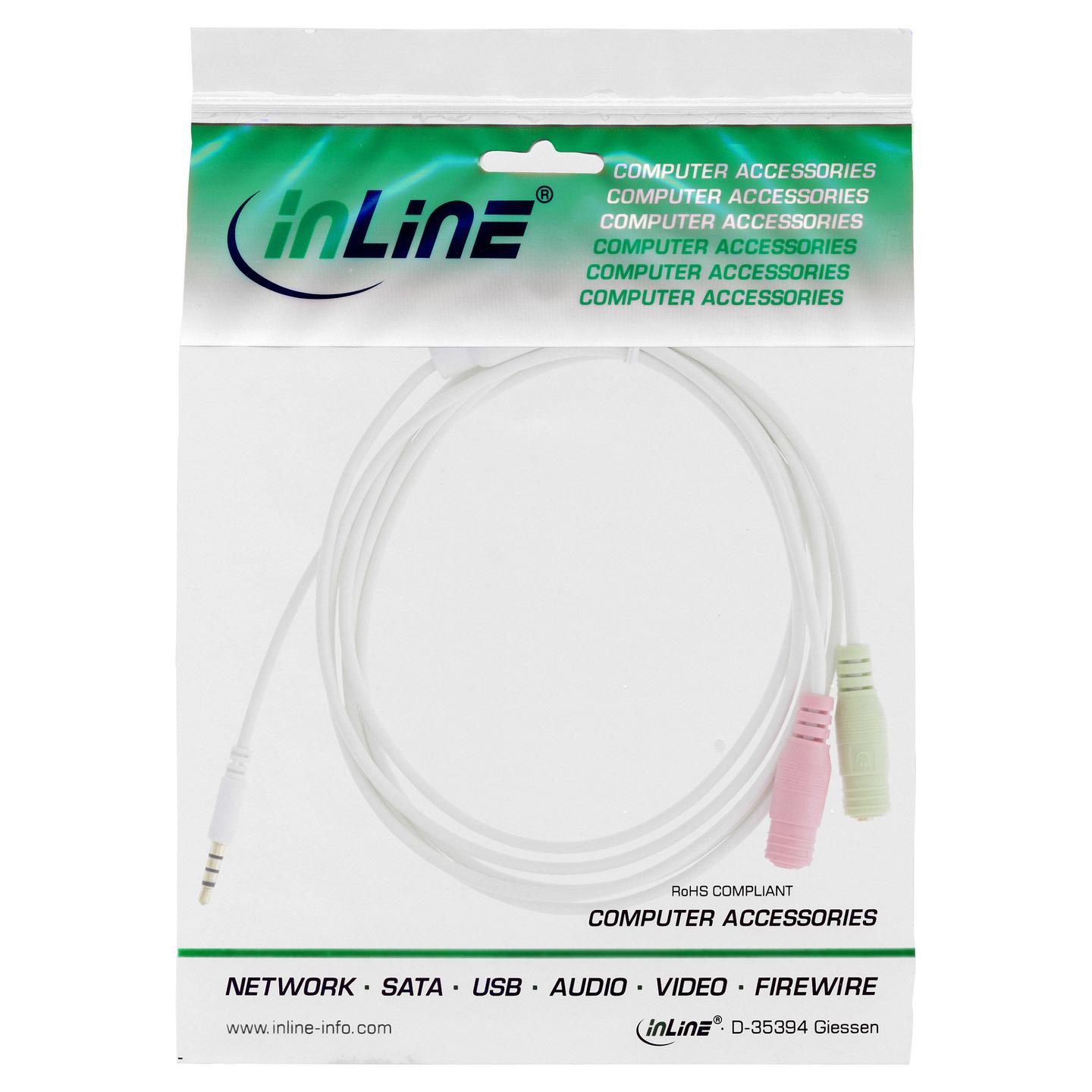 Adapter Audio InLine 99301W, 3.5mm 4-pin në 2x 3.5mm, CTIA, 1m – Bardhë - 2
