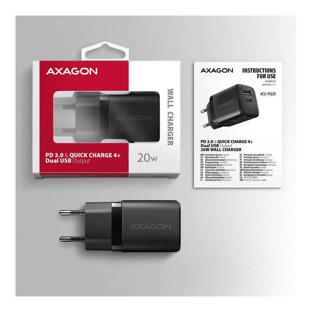 Karikues Axagon ACU-PQ20, 20W, USB-A, USB-C, Power Delivery, Quick Charge – Zezë - 9