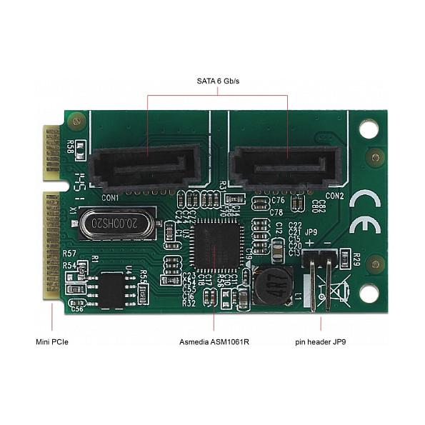 Kartë Zgjerimi Mini PCIe Delock 95264 / Mini PCIe / 2x SATA 6Gbps / PCIe 2.0 / RAID 0, 1, SPAN / Asmedia ASM1061R - 3