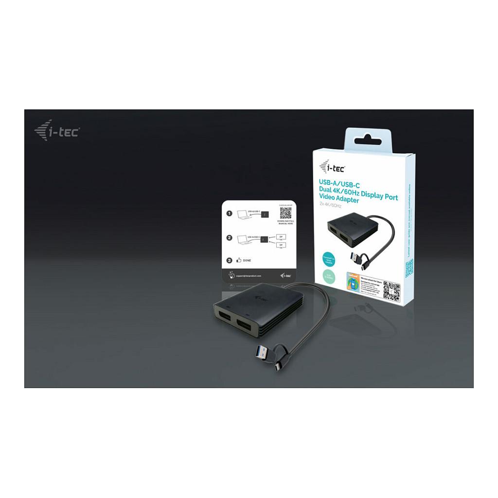 Adapter Video i-tec CADUAL4KDP, USB-A/USB-C, 2x DisplayPort, 4K/60Hz, 2 Monitorë - Zezë - 3