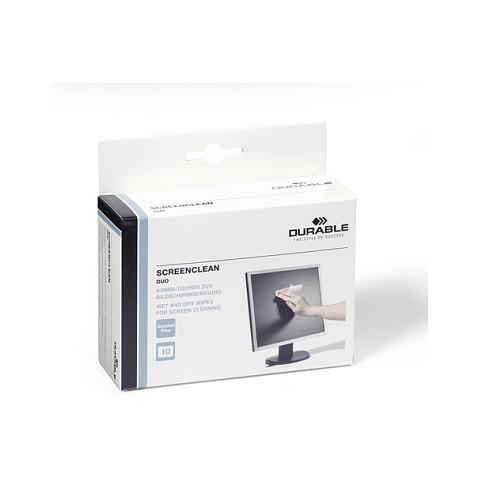 Set Pecetash për Pastrim Ekranesh DURABLE SCREENCLEAN DUO, 10 Sete, të Lagështa dhe të Thata - Bardhë - 2
