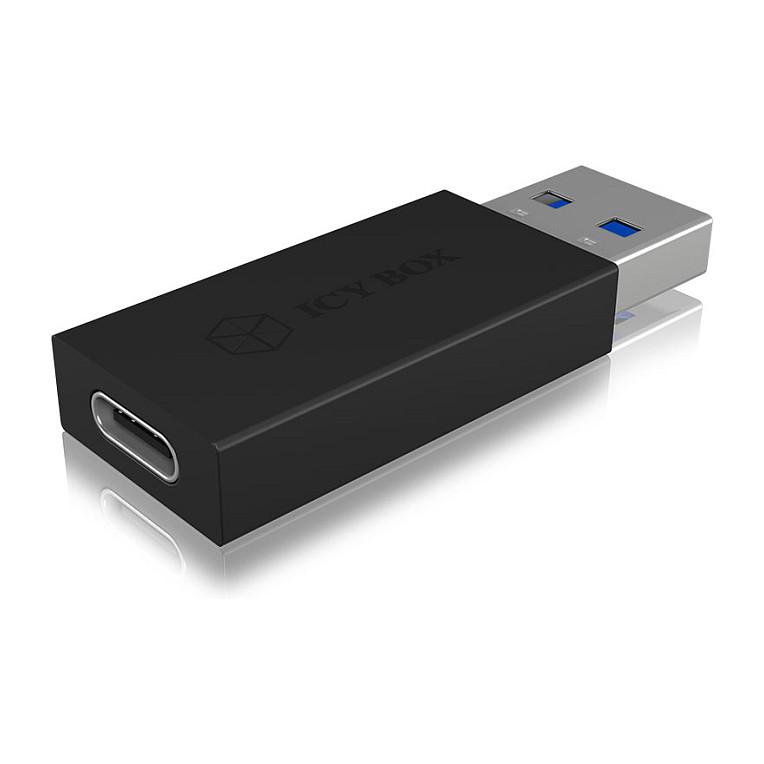 Adapter ICY BOX IB-CB015 / USB-A Mashkull → USB-C Femër / USB 3.1 Gen 2 / 10 Gbit/s - Zezë