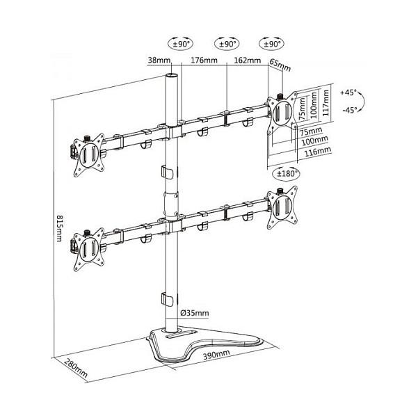 Mbajtëse për Monitor EQUIP 650127 / 17″–32″ / për 4 Monitorë / deri në 9 kg - Zezë - 9