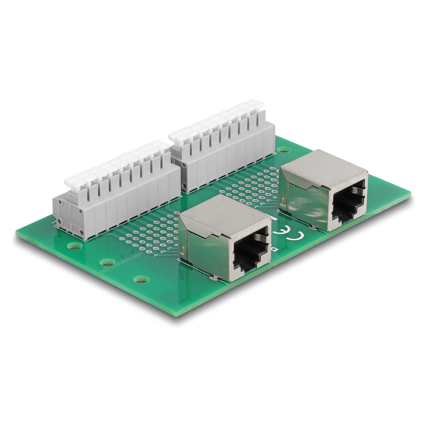 Adapter për Rrjet DeLOCK 66994, 2 × RJ-45 Femër në 2 × Terminal me 9 Pina, Montim në Shinë DIN