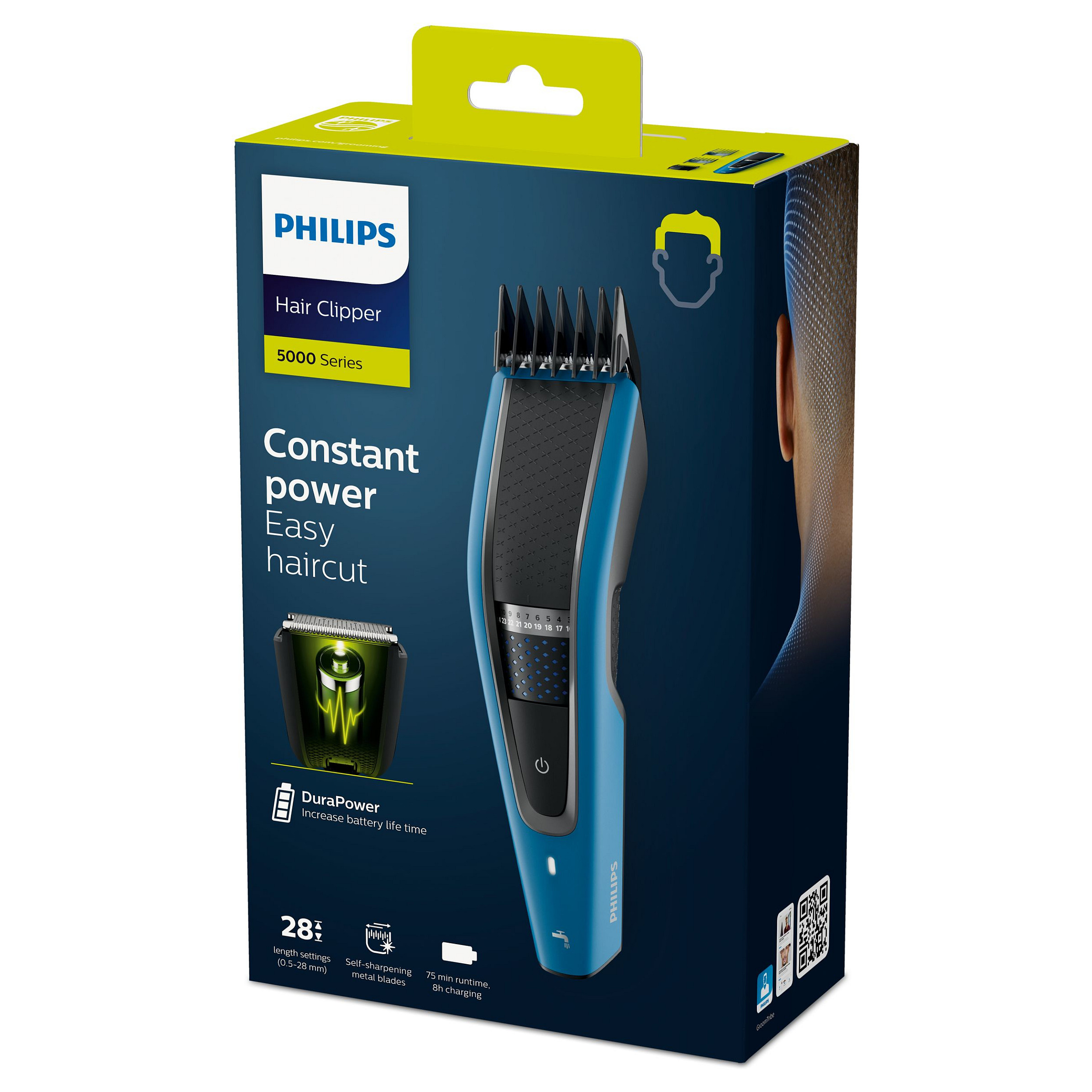 Makinë për qethje flokësh Philips Series 5000 HC5612/15 / DualCut / Trim-n-Flow Pro / 28 Nivele / 0.5–28mm / 75 Min – Zezë/Blu - 3