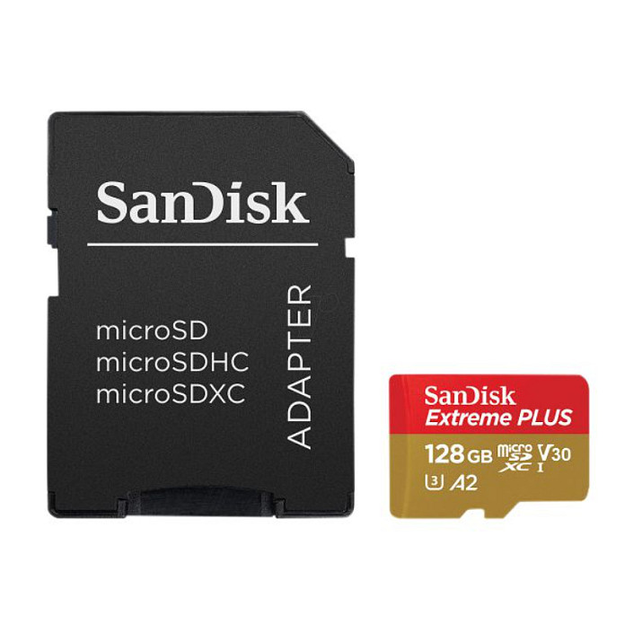 Kartë Memorie MicroSD SanDisk Extreme PLUS / 128GB / microSDXC / UHS-I / U3 / V30 / A2 - Kuqe/Ari