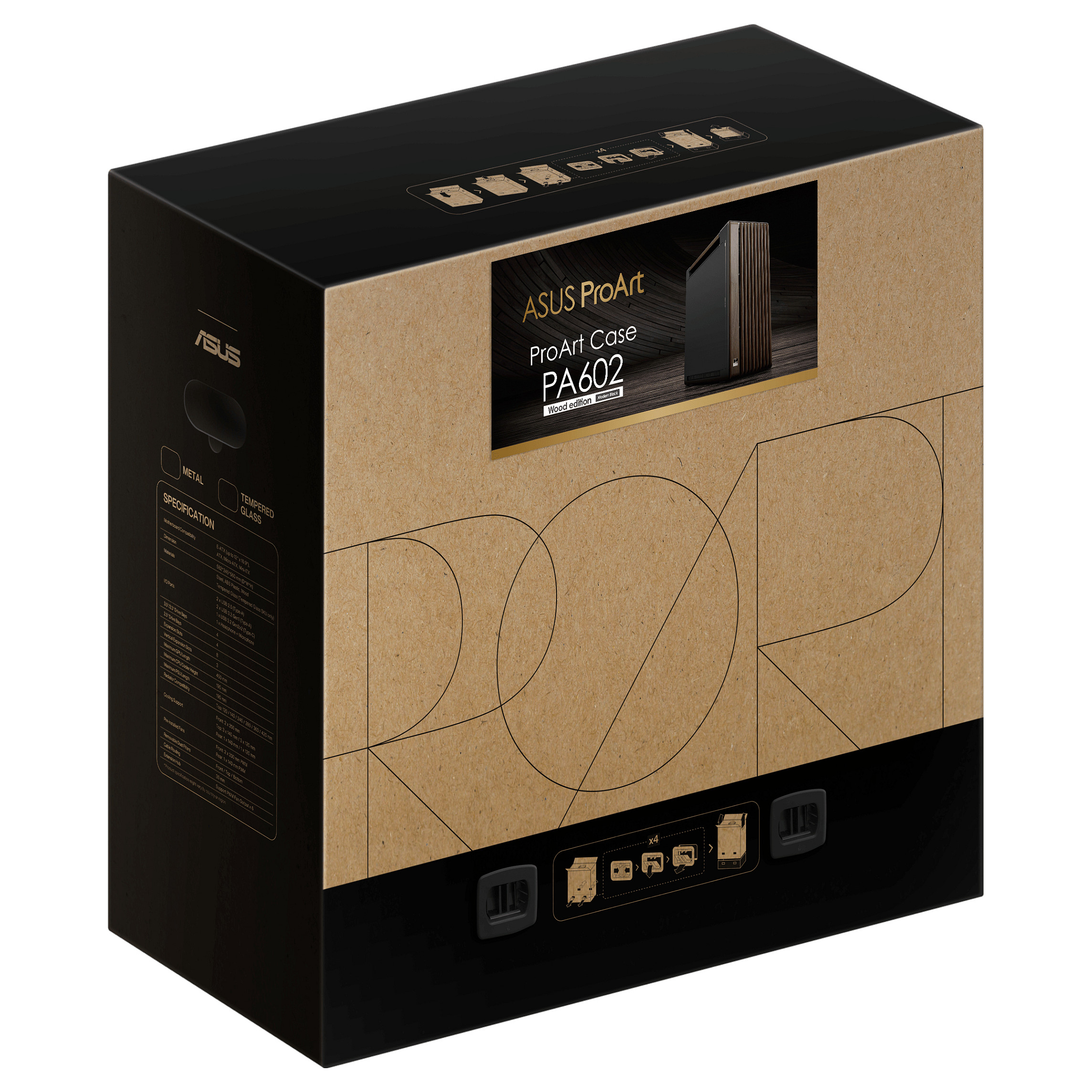 Kasë PC ASUS ProArt PA602 Wood Edition / Mid Tower / ATX / 2x 200mm Front + 1x 140mm Rear Fan / Wood Panel - Zezë - 18