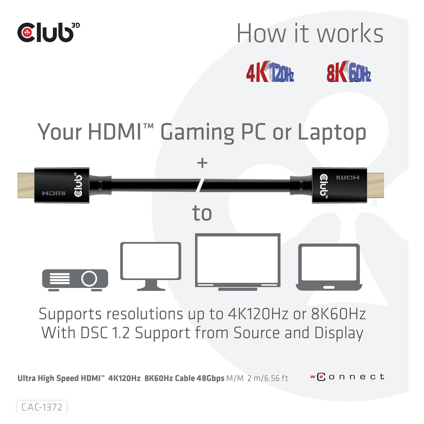 Kabllo HDMI Club 3D CAC-1372 / HDMI në HDMI / 2m / HDMI 2.1 / 8K 60Hz / 4K 120Hz - Zezë - 8