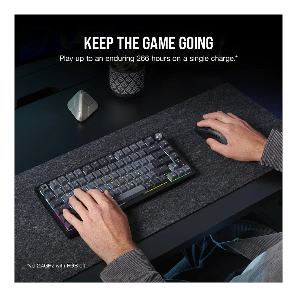 Tastierë Gaming CORSAIR K65 Plus Wireless / Mechanical / 75% / MLX Red / RGB / QWERTZ DE / 2.4GHz / Bluetooth / USB - Zezë/Hiri - 14