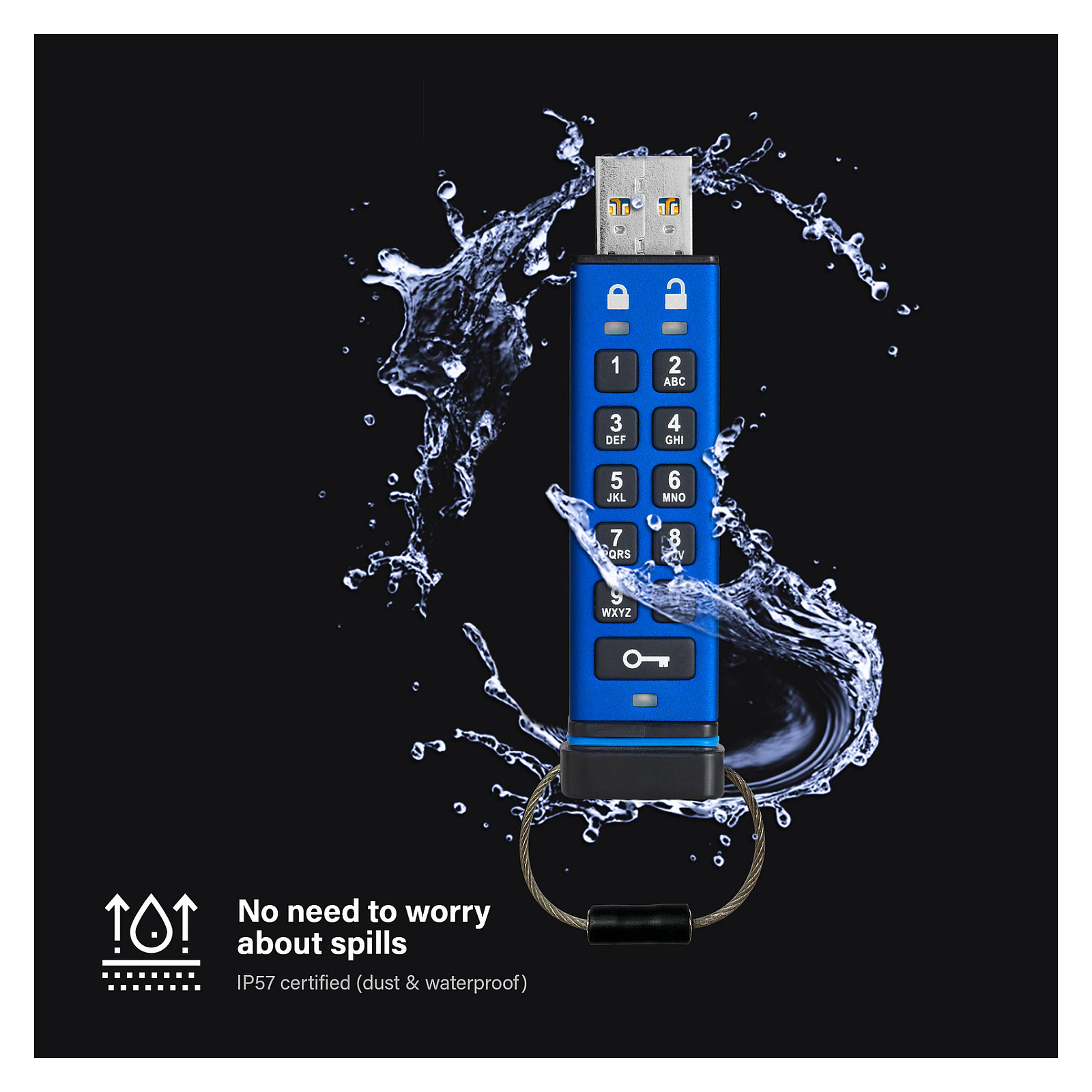 USB Flash Drive iStorage datAshur PRO / 16GB / USB 3.2 Gen1 Type-A / AES-XTS 256-bit Encryption - Blu - 3