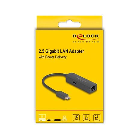 Adapter Rrjeti USB DeLOCK 66938 / USB Type-C / 2.5 Gigabit LAN / RJ45 / PD 100 W / Realtek RTL8156B - Zezë - 3