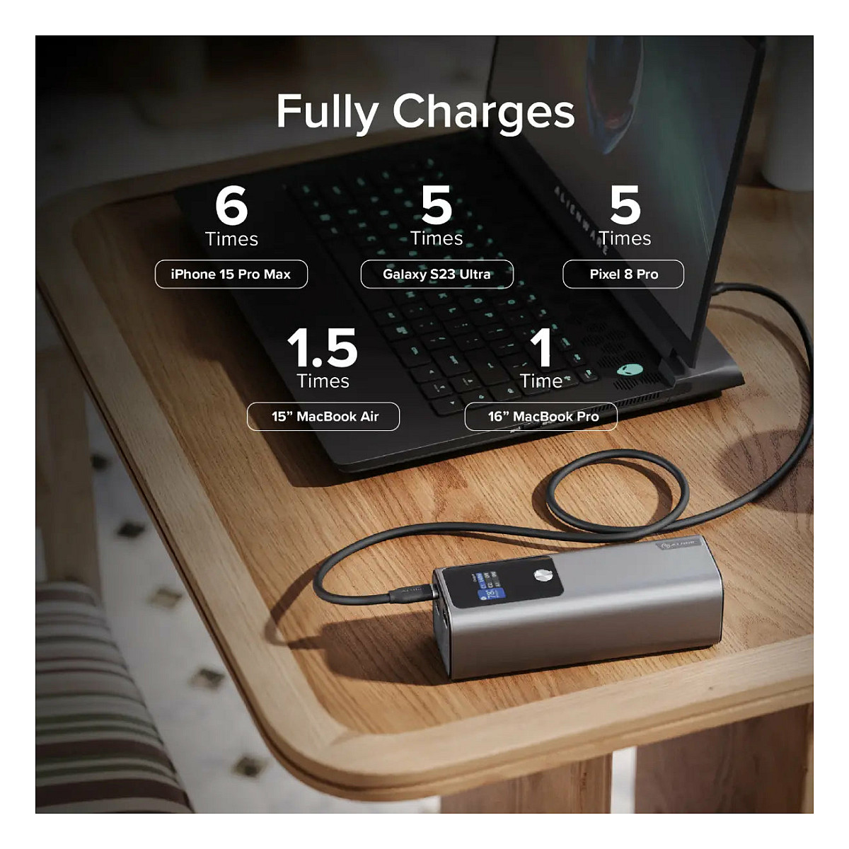 Powerbank ALOGIC Ark / 27.000mAh / 2x USB-C 140W PD 3.1 / USB-A 18W / LED Display – Silver - 6