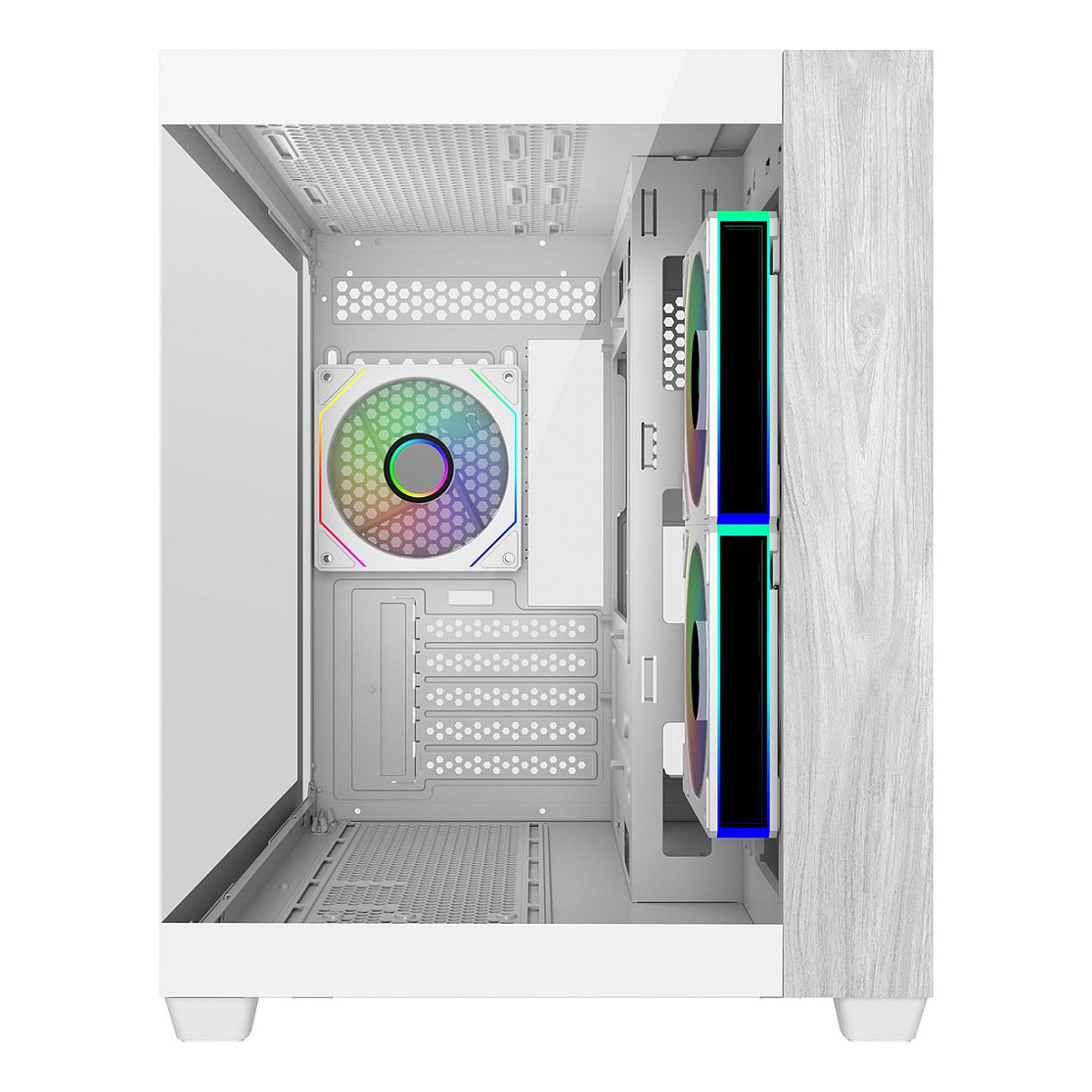 Kasë PC Cooler Master Elite 481 Wood / Mini Tower / Micro-ATX + Mini-ITX / 2x 120mm + 1x 120mm ARGB Fan / Tempered Glass + Wood - Bardhë - 2